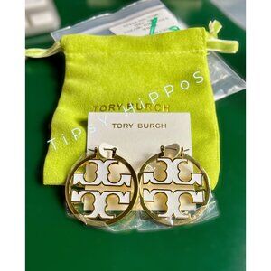 Tory Burch White and Gold Logo Miler Earrings!!!